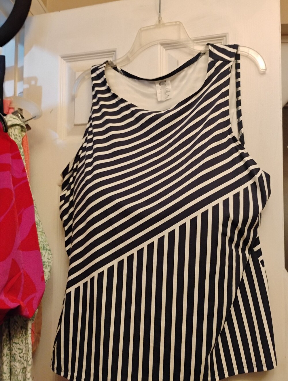 Lands End Plus Size 22W DDD Cup High Neck Tankini TOP Deep Sea Diagonal Stripe - Picture 8 of 12